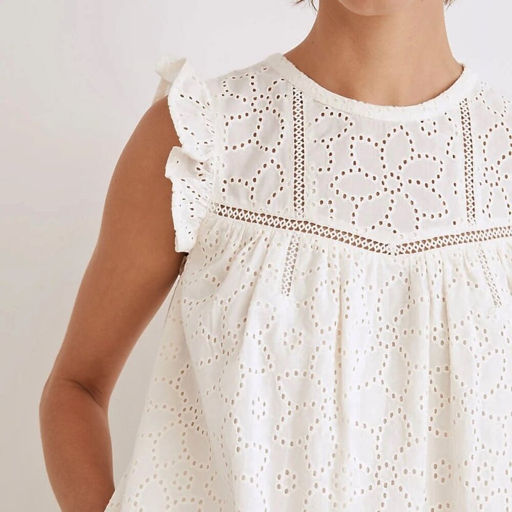 NEW Madewell Eyelet Ruffle-Sleeve Mini Dress M NWT Lighthouse $128 - Picture 9 of 10